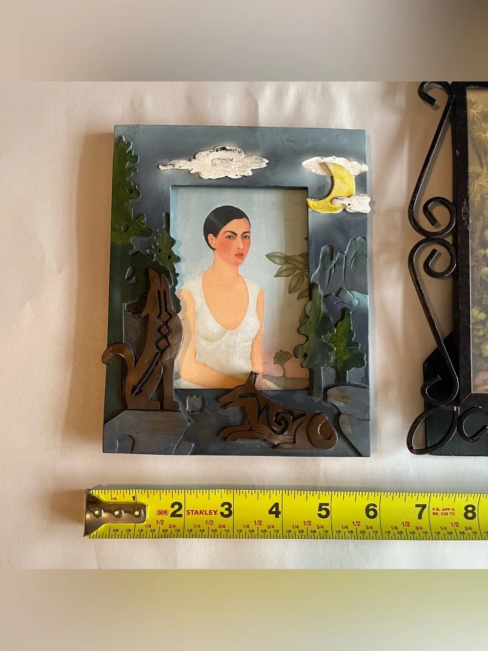 Vintage Chalkware and Metal Picture Photo Frames w/ Fine Art Prints-Set of 2